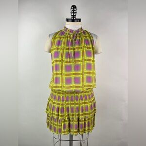 💚 3483. Plaid Tiered Sleeveless Mini Dress